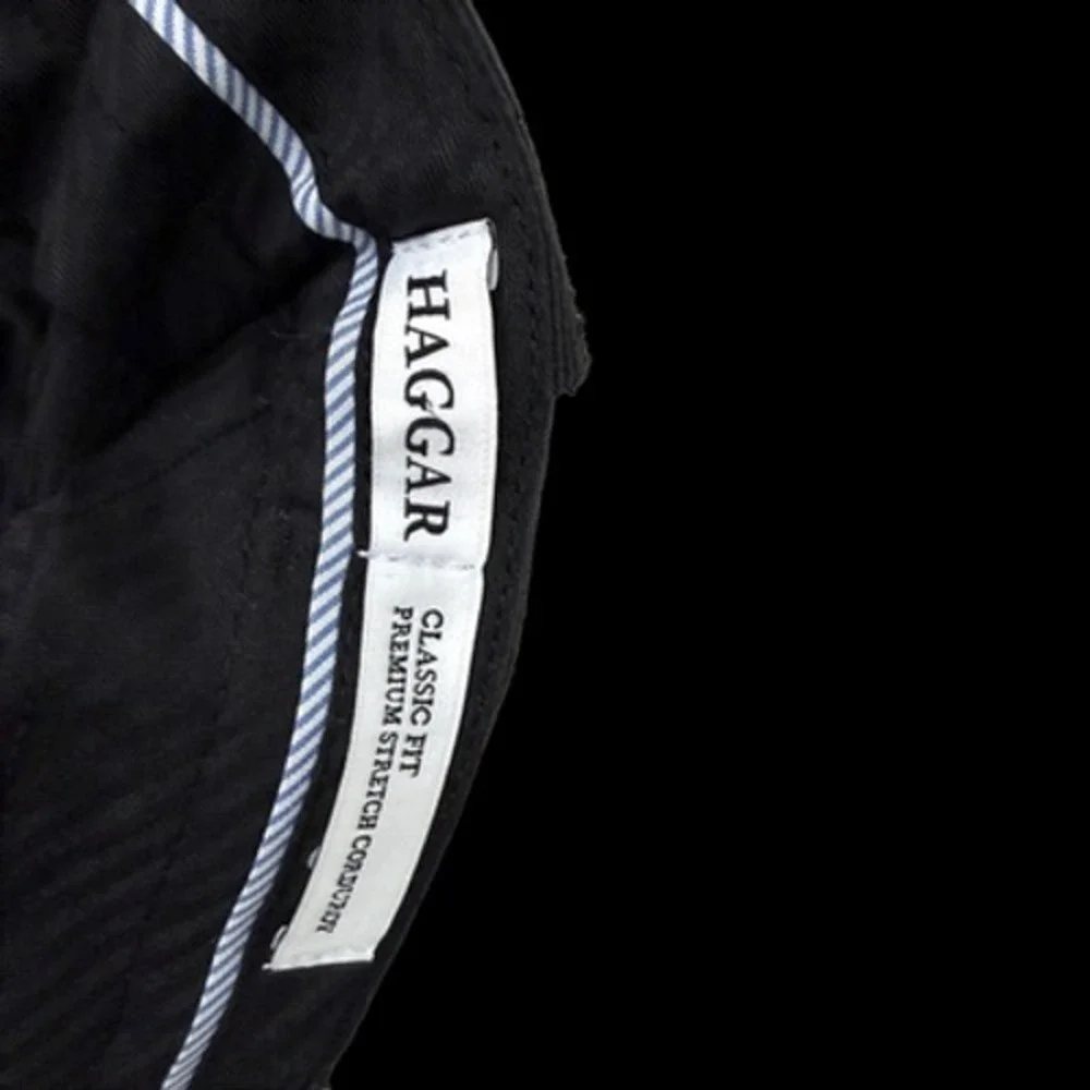 Haggar Classic Fit Premium Stretch Corduroy Pants Black Flat Front Men 38x30*^